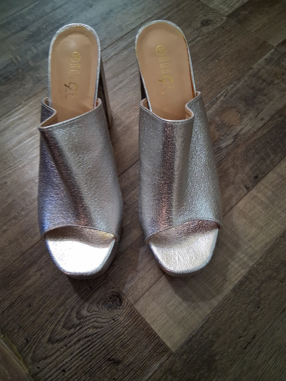 Rouge Helium Metallic Silver Open-Toe Mule Heels